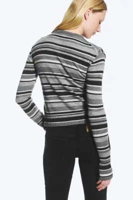 Gilet ajusté en laine fine maille - Rayé gris chiné — photo 3