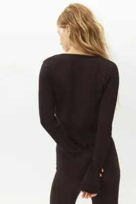 Gilet en maille côtelée de lin mélangé - Marron foncé — photo 3
