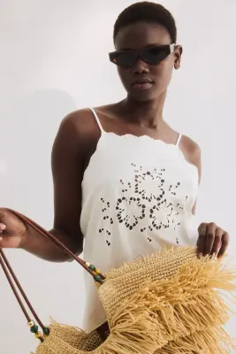 Robe de plage en coton avec broderie anglaise - Ivoire — photo 2