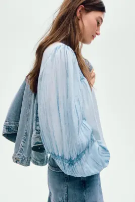 Denim-look cotton blouse - Bleu denim — photo 3