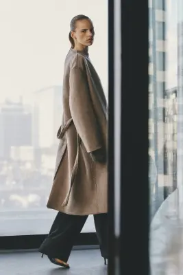 Manteau en laine mélangée - Taupe foncé — photo 4