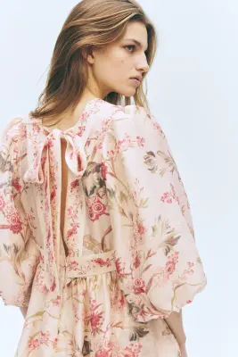 Robe en lin mélangé - Beige clair/fleuri — photo 3