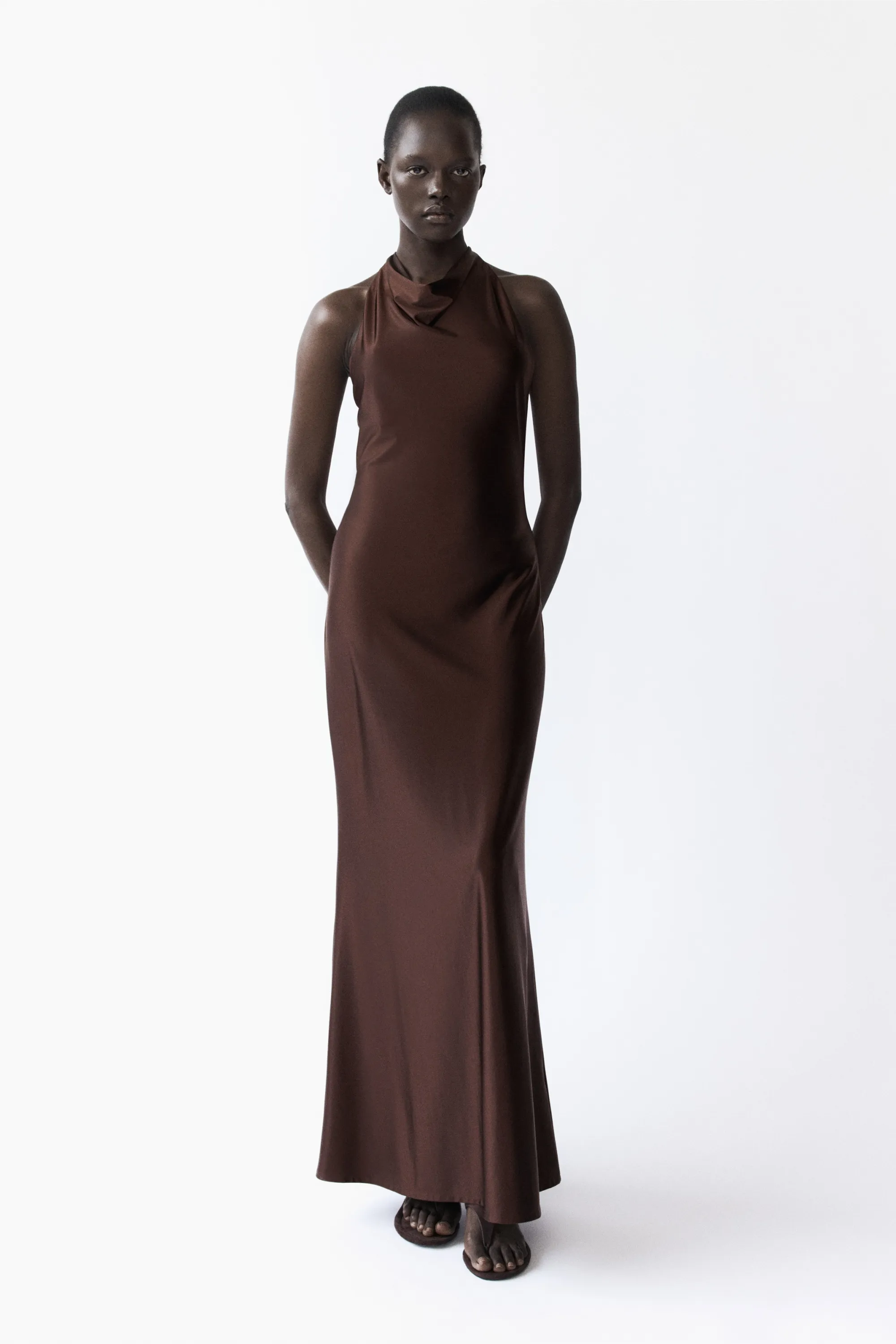 Robe maxi à encolure bénitier - Marron foncé