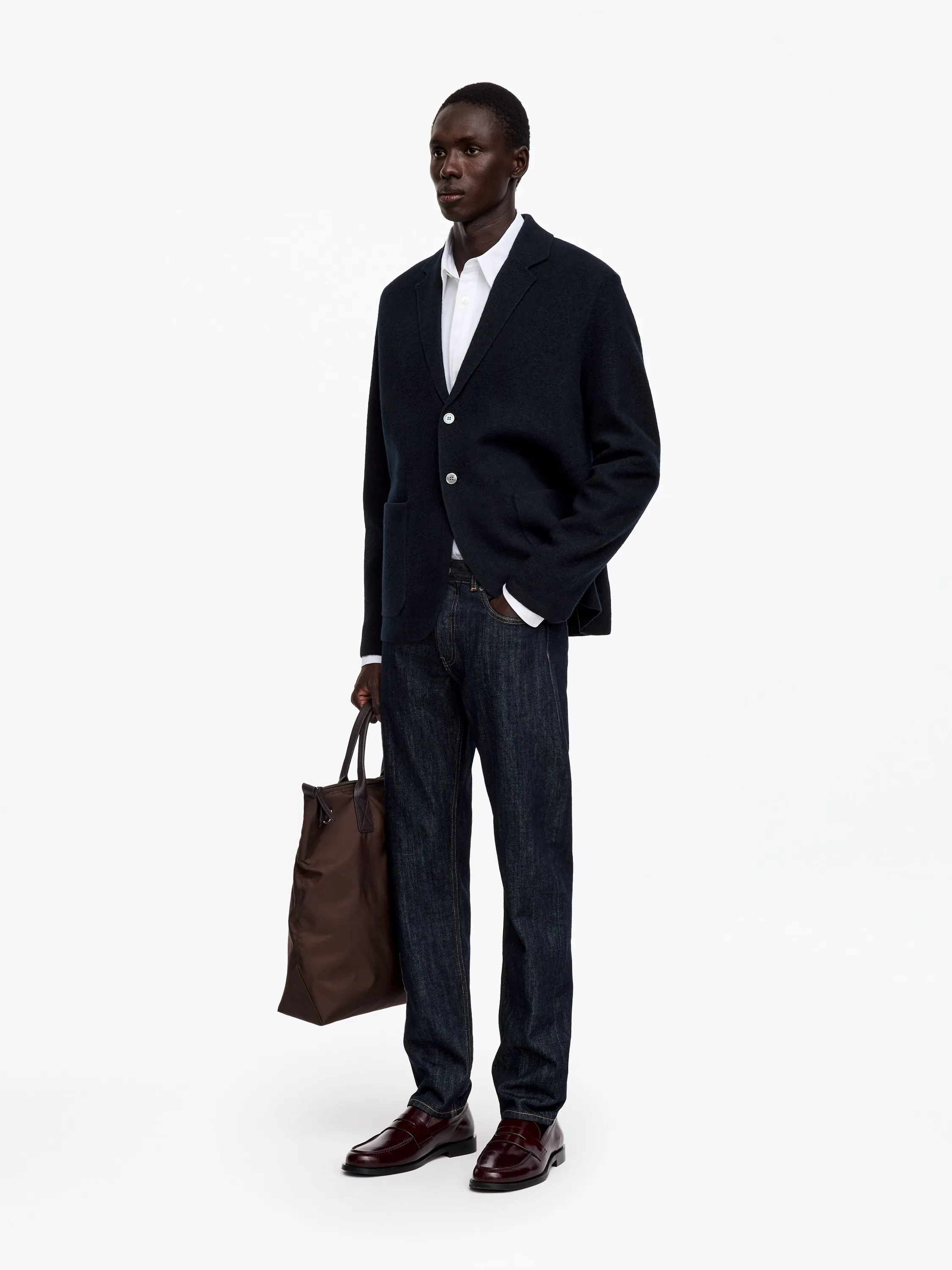 Blazer en laine bouillie - Bleu foncé