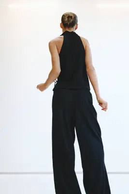 Pantalon texturé avec cordon de serrage - Noir — photo 3
