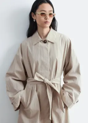 Veste trois-quarts ceinturée - Beige clair — photo 4