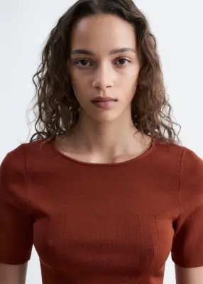 T-shirt ajusté en maille - Marron Clair — photo 3