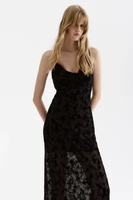 Robe à bretelles fines avec imprimé floqué - Noir — photo 2