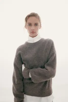 Pull oversize en alpaga mélangé - Taupe foncé chiné — photo 2