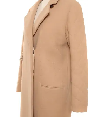Manteau long droit col V manches matelassées en laine marron camel Prix boutique 2500€ Taille 36/38 — photo 5