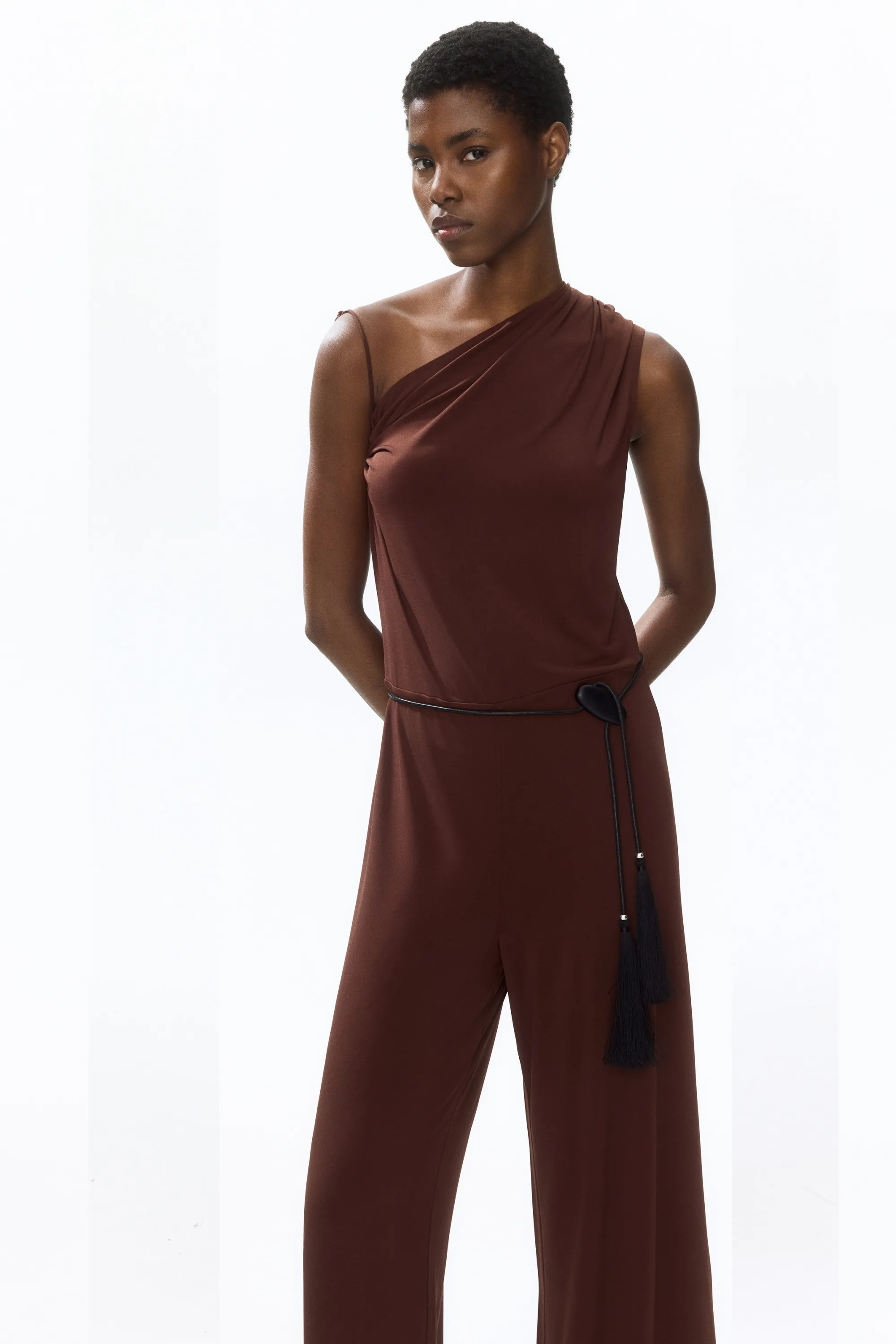 Combi-pantalon asymétrique en jersey - Marron foncé
