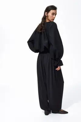 Pantalon plissé à jambes barrel - Noir — photo 3