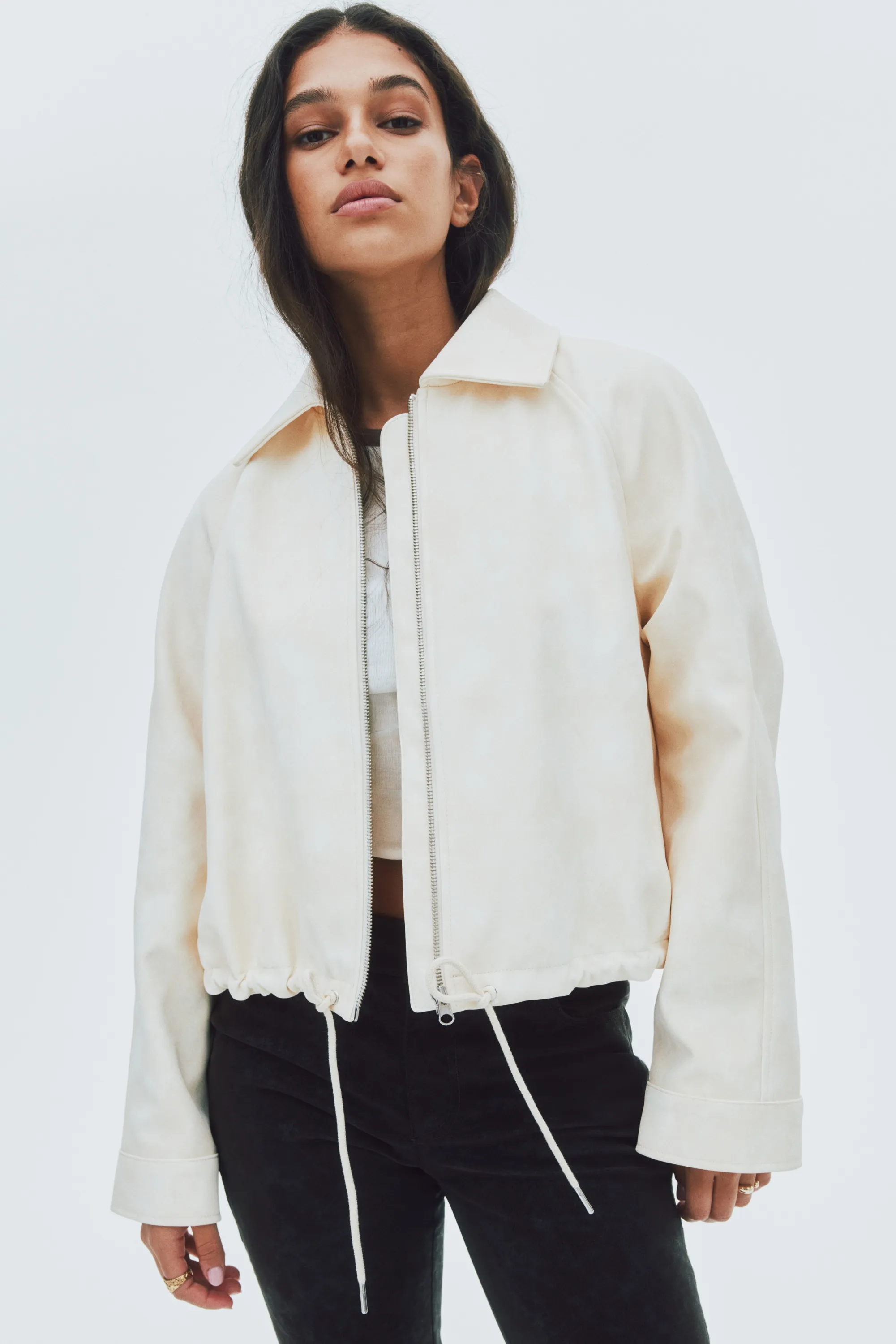 Veste en tissu gratté - Crème