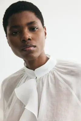 Blouse volantée en lyocell mélangé - Blanc — photo 2