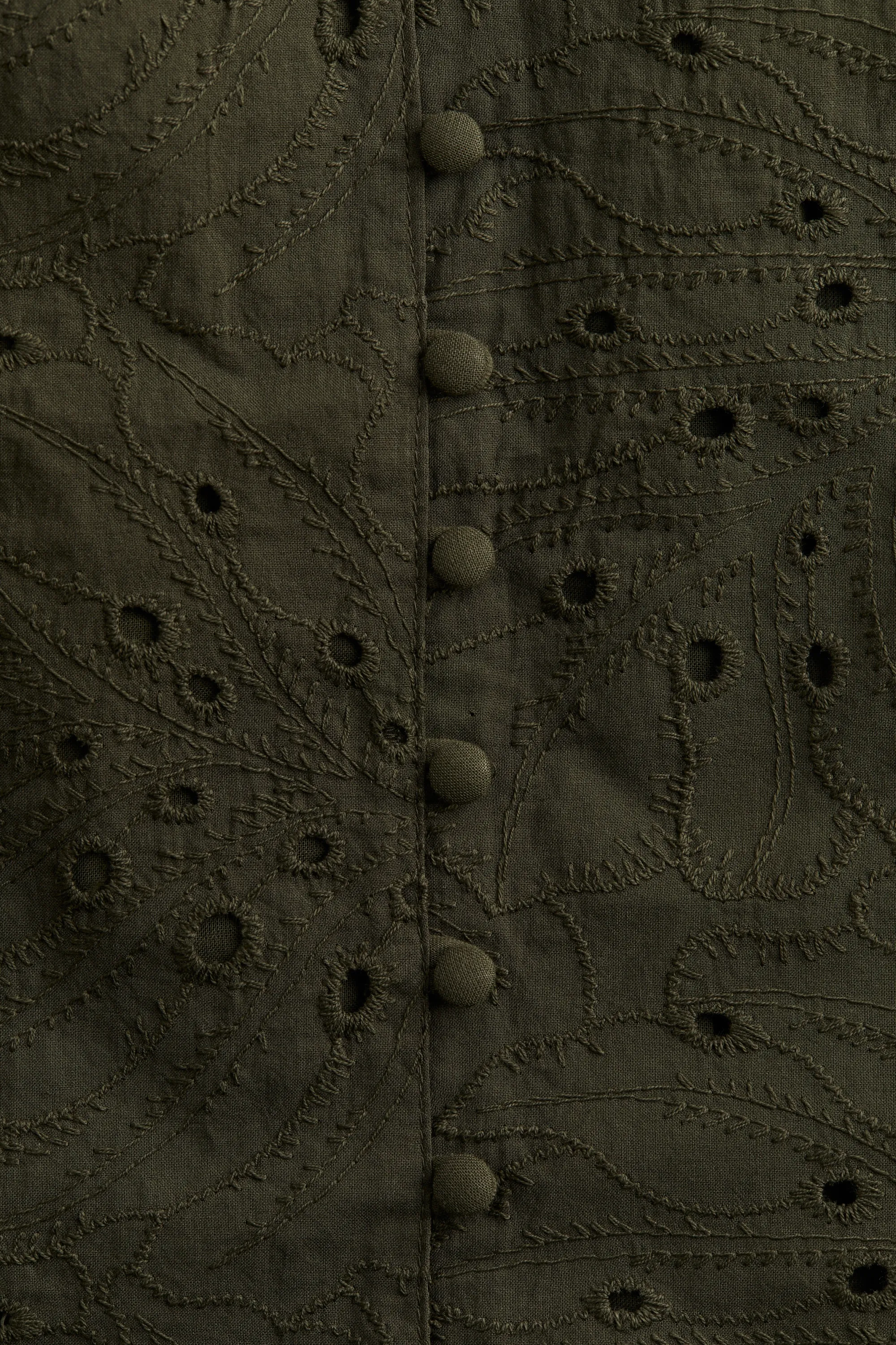 Robe à boutons avec broderie anglaise - Vert kaki foncé