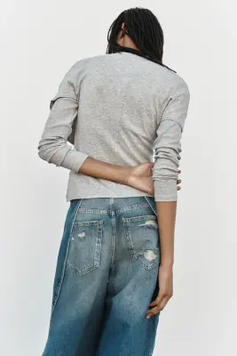 Top en viscose à effet drapé - Gris chiné — photo 3