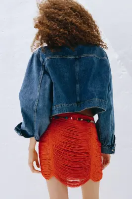 Minijupe frangée - Orange vif — photo 2
