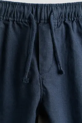 Pantalon en lin mélangé - Bleu marine — photo 3
