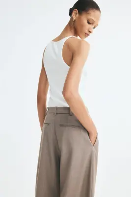 Pantalon en laine mélangée avec ouvertures - Gris ancien chiné — photo 3
