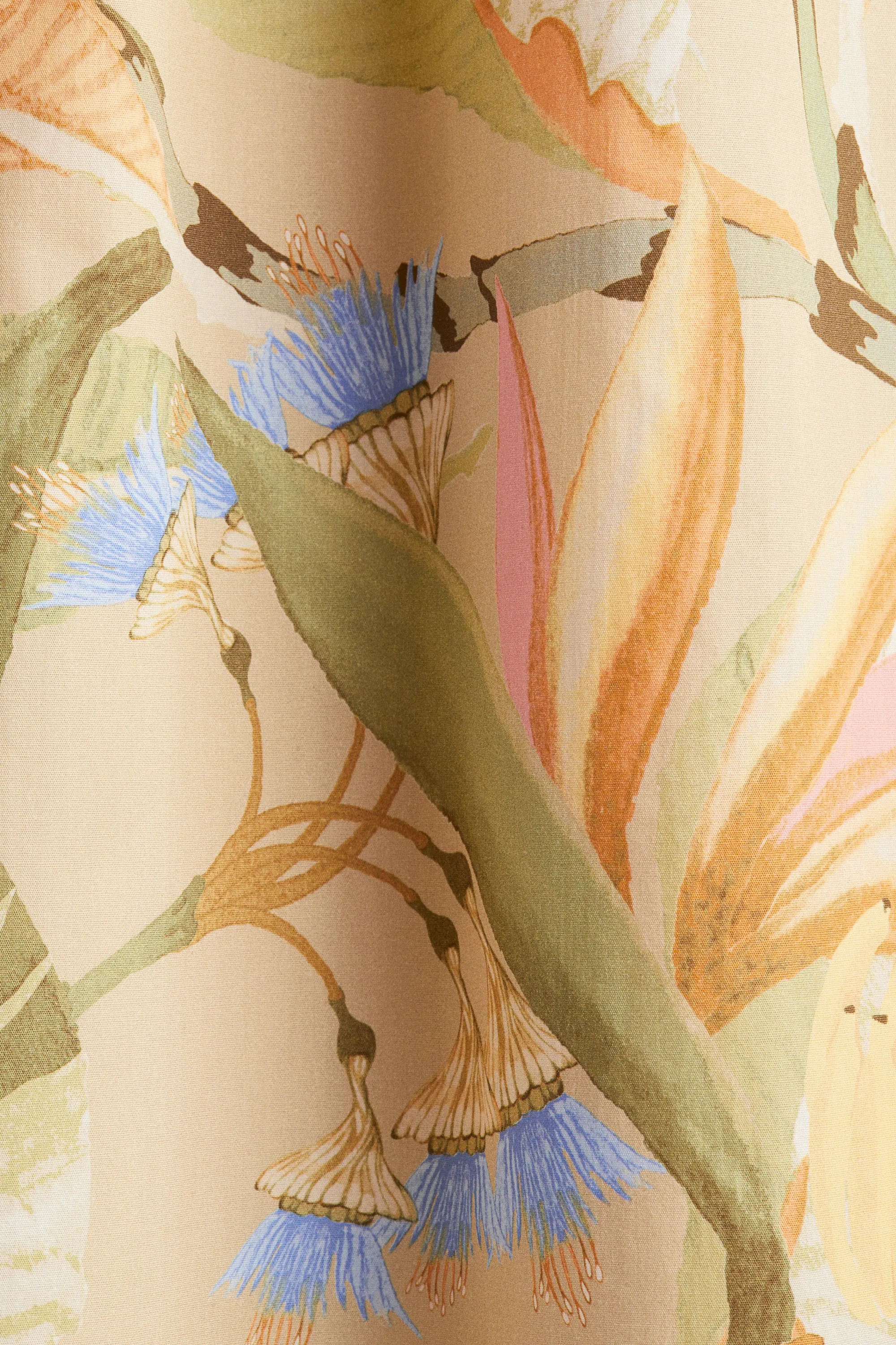 Robe épaules nues en popeline - Beige/fleuri