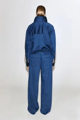 PANTALON RAYÉ À PASSEPOILS ET TAILLE ÉLASTIQUÉE - BLEU / RAYÉ — photo 4