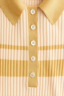 Polo en maille côtelée - Jaune clair/rayé — photo 5