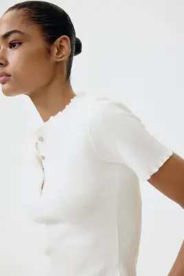 Top en jersey avec détails surjetés - Blanc — photo 2