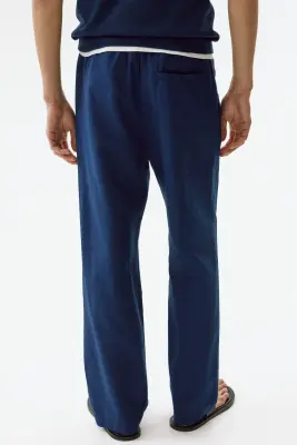 Pantalon Regular Fit en lin mélangé - Bleu foncé — photo 3