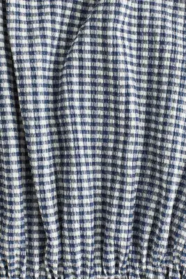 Blouse à manches bouffantes - Bleu foncé/carreaux — photo 4