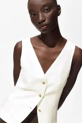 Gilet sans manches en lin mélangé - Blanc — photo 1