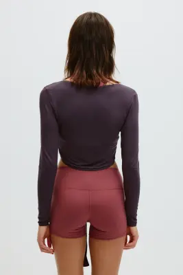Crop top de yoga à manches longues - Prune — photo 3