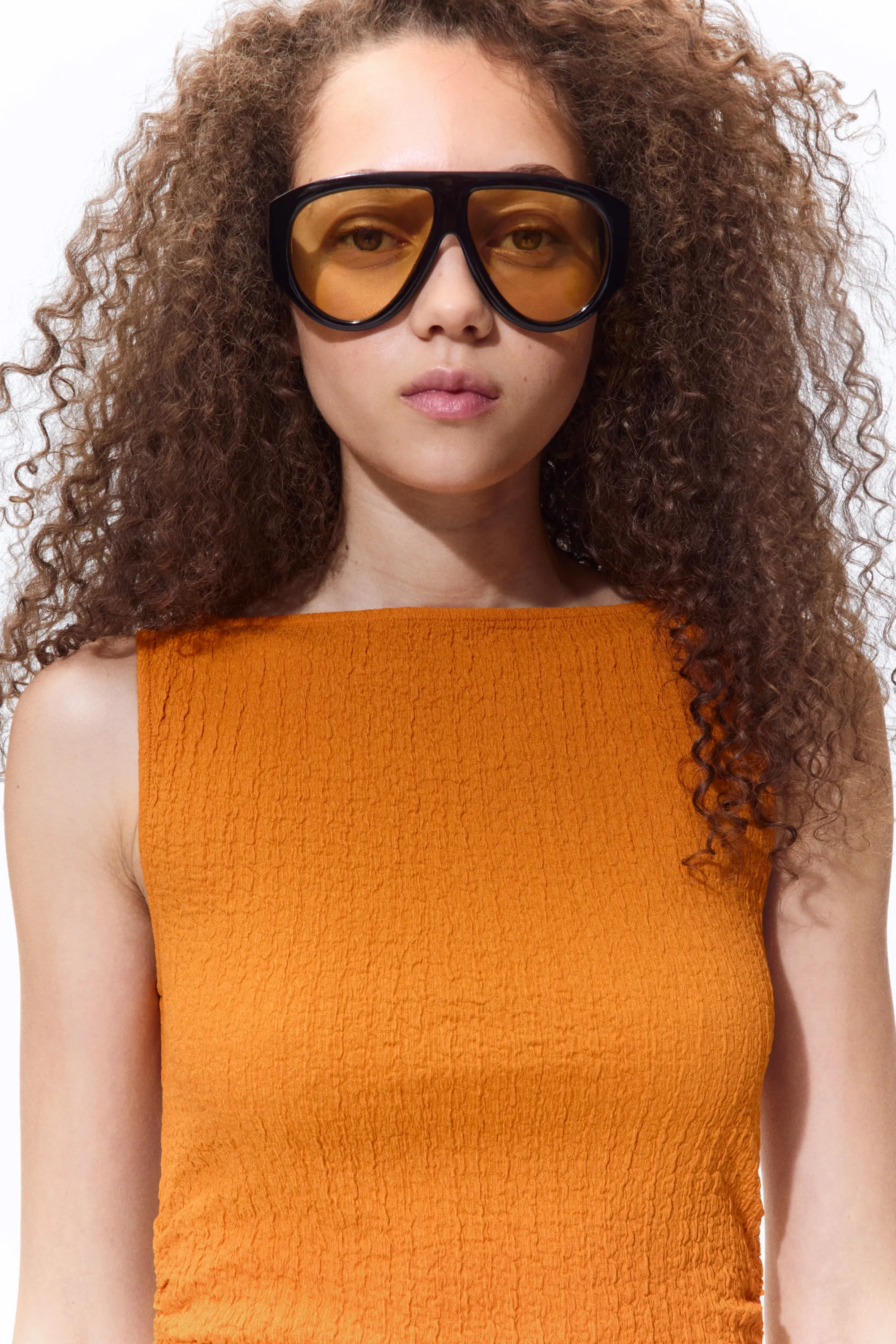 Robe froissée avec encolure bateau - Orange