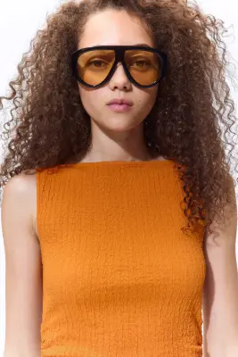 Robe froissée avec encolure bateau - Orange — photo 1