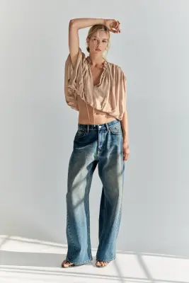 Blouse oversize avec base à effet boule - Beige — photo 1