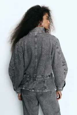 Chemise péplum en denim - Gris denim — photo 4