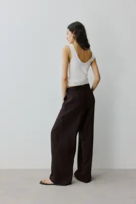Pantalon chic à jambes larges - Marron foncé — photo 3