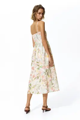 Robe midi à bretelles fines - Crème/fleuri — photo 3