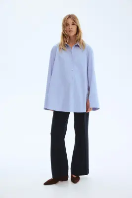 Pantalon évasé avec ceinture - Bleu marine — photo 1