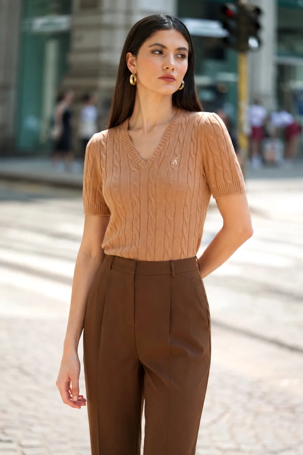 Talina Cable Knit Top - Beige