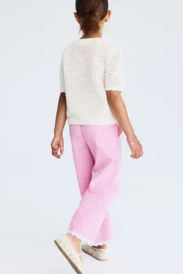Pantalon en seersucker avec dentelle - Rose/vichy — photo 2