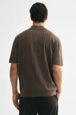 Regular Fit Textured-knit polo shirt - Taupe foncé — photo 2