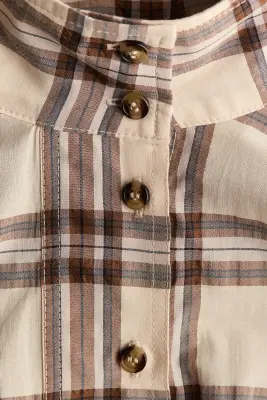 Chemise avec col à nouer - Beige/carreaux — photo 4