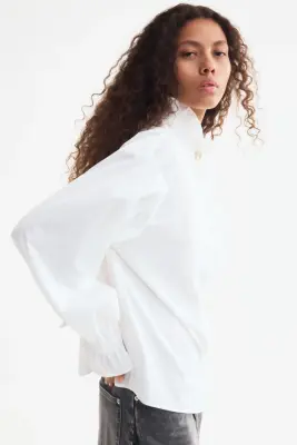 Blouse à volant ruché en coton - Blanc — photo 2