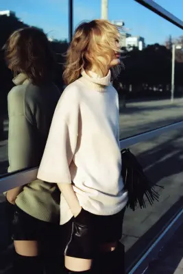 Pull col roulé en laine - Beige clair — photo 2