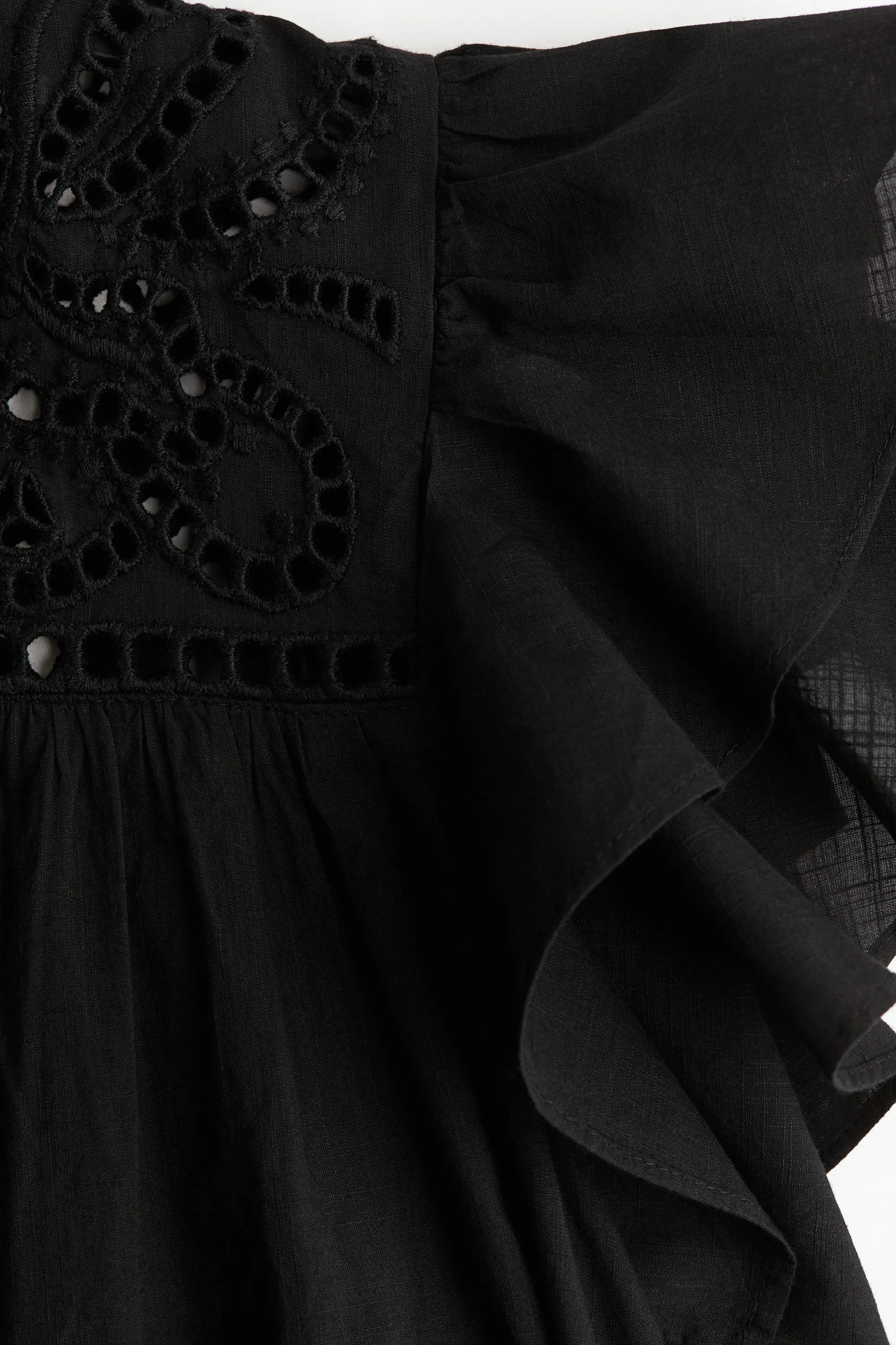 Robe à manches volantées avec broderie anglaise - Noir
