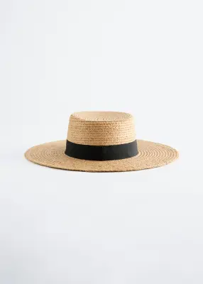 Chapeau en raphia bordé de gros-grain - Paille naturelle — photo 1
