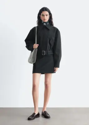 Veste ceinturée en sergé de coton - Noir — photo 2