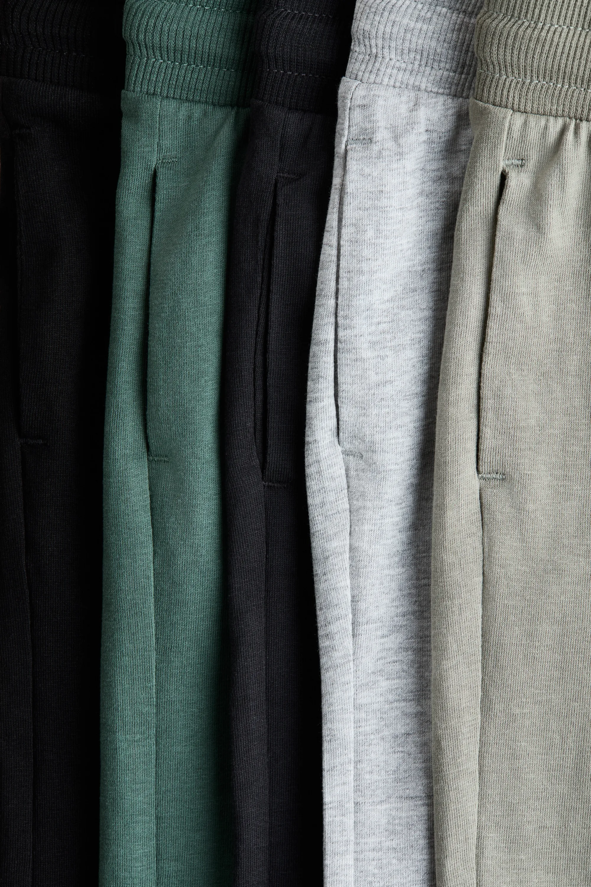 Lot de 5 pantalons jogger en jersey de coton - Vert/gris/noir