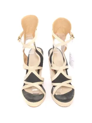 Sandales compensées talon espadrille beige et toile bleu marine Prix boutique 800€ Taille 39 — photo 3