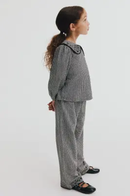 Pantalon en coton avec détails brodés - Noir/carreaux — photo 2